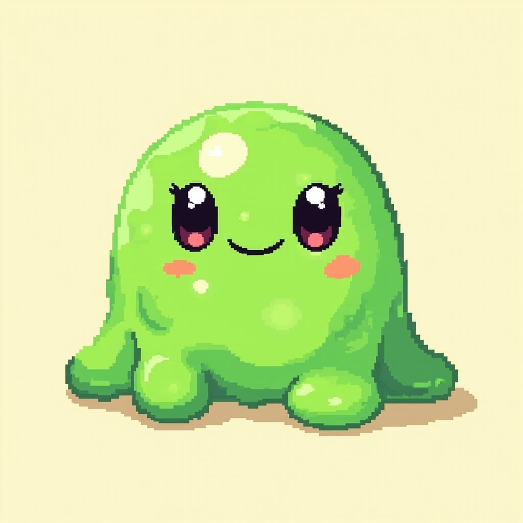 Cute green slime monster with big eyes, front view